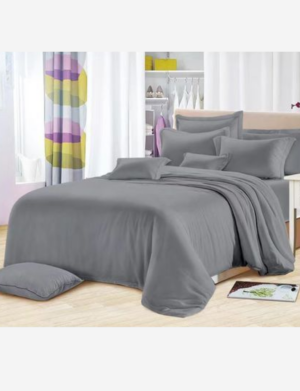 Drap coton et 2 taies d'oreillers - couleur gris